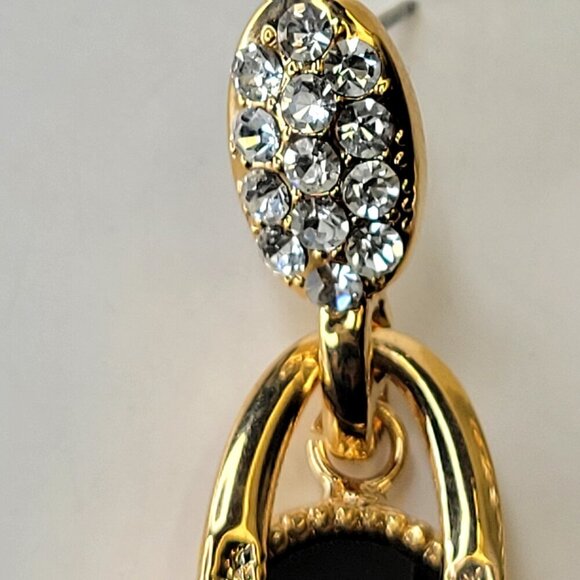 Black and Gold Oval Drop Earrings with Crystals - Picture 6 of 7